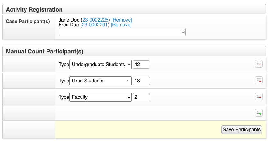 Screenshot of prevention activity data entry in Collaborate.