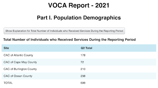 VOCA report options in a form.