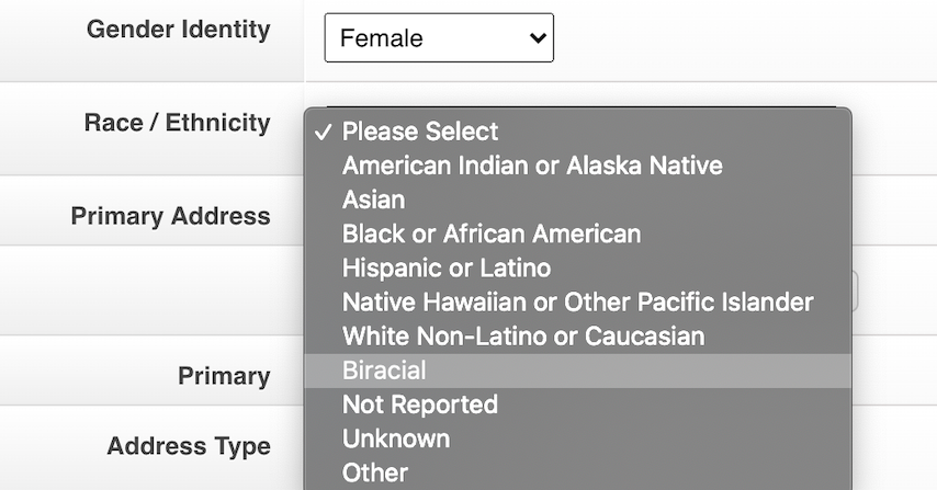 Drop-down selection in a form.