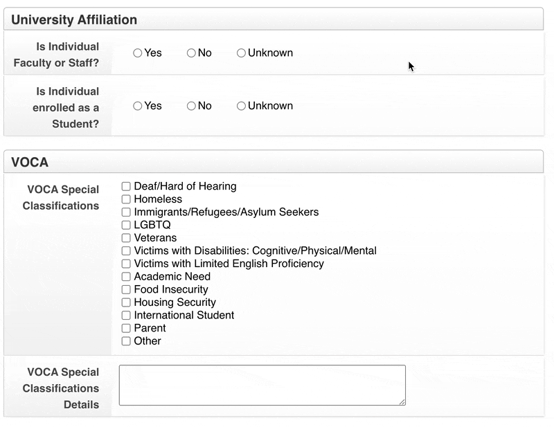 Animated GIF of university specific data entry in Collaborate.