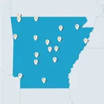 Map of state of Arkansas with several Collaborate markers on it.