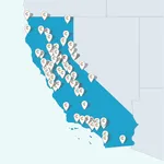 Map of state of California with several Collaborate markers on it.