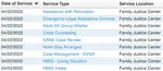 Table displaying assorted DV/SA service types