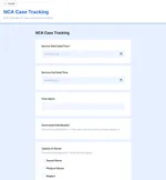 The NCA Case Tracking form in a Collaborate CAC program: service dates, time spent, the individuals on the case the service applies to, and the types of abuse