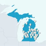 Map of state of Michigan with several Collaborate markers on it.