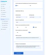 A monitoring assessment in Collaborate where a hospitalization answer opens its follow-up section