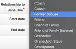 Screenshot of relationships selection in Collaborate.