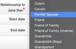 Screenshot of relationships selection in Collaborate.