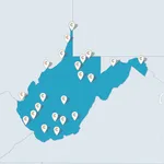 Map of state of West Virginia with several Collaborate markers on it.